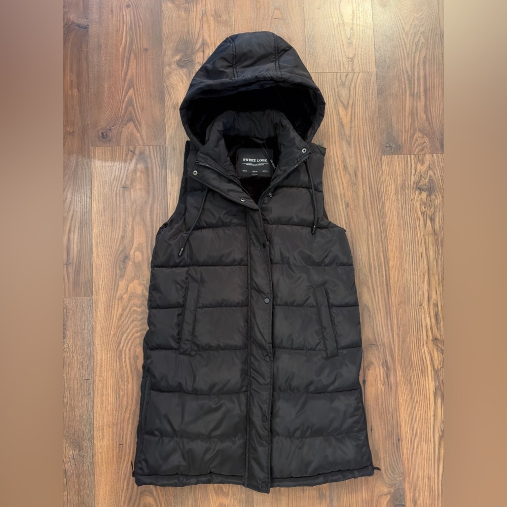Black Puffer Vest with Hood